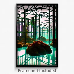 Pixel Art Poster - Complex Wire Frame Reef (8 Bit Psychedelic Video Game Print)