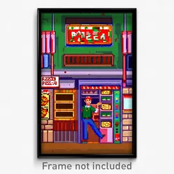 Pixel Art Poster - Ordinary Pizza Shop (8 Bit Psychedelic Video Game Print)