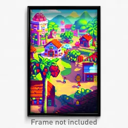 Pixel Art Poster - Fruity Town (8 Bit Psychedelic Trippy Weird Video Game Print)