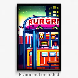 Pixel Art Poster - Haunting Burger Stand (8 Bit Psychedelic Video Game Print)