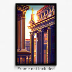Pixel Art Poster - Imaginative Roman Architecture (8 Bit Video Game Print)