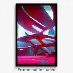 Pixel Art Poster - Red Futuristic Architecture (8 Bit Video Game Print)
