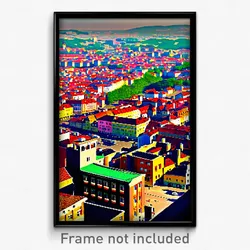 Pixel Art Poster - Uneven European City (8 Bit Psychedelic Video Game Print)