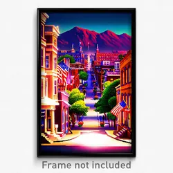 Pixel Art Poster - Lavish American Town (8 Bit Psychedelic Video Game Print)