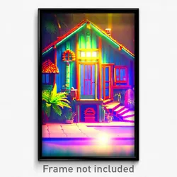 Pixel Art Poster - Exotic House (8 Bit Psychedelic Trippy Video Game Print)