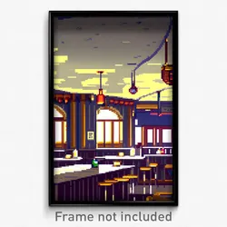 Pixel Art Poster - Empty Tavern (8 Bit Psychedelic Trippy Video Game Print)