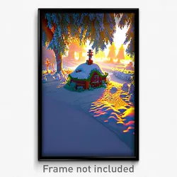 Pixel Art Poster - Frosty Shire (8 Bit Psychedelic Trippy Video Game Print)