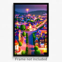 Pixel Art Poster - Notable Small Town (8 Bit Psychedelic Video Game Print)