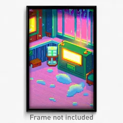 Pixel Art Poster - Frosty Entertainment Room (8 Bit Video Game Print)