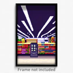 Pixel Art Poster - Imperfect Grocery Store (8 Bit Psychedelic Video Game Print)