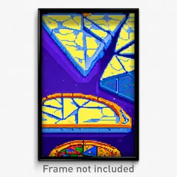 Pixel Art Poster - Blue Pizza (8 Bit Psychedelic Trippy Weird Video Game Print)