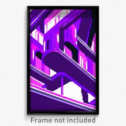 Pixel Art Poster - Purple Futuristic Architecture (8 Bit Video Game Print)