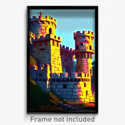 Pixel Art Poster - Shady Fortifications (8 Bit Psychedelic Video Game Print)