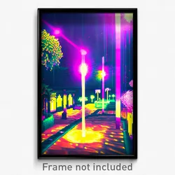 Pixel Art Poster - Glitchy Courtyard (8 Bit Psychedelic Trippy Video Game Print)