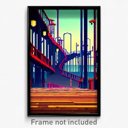 Pixel Art Poster - Villainous Pier (8 Bit Psychedelic Trippy Video Game Print)