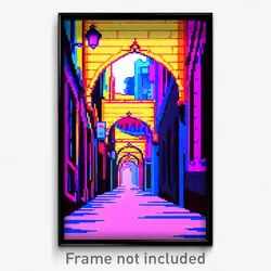 Pixel Art Poster - Flamboyant Alley (8 Bit Psychedelic Trippy Video Game Print)