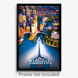 Pixel Art Poster - Angelic Canadian City (8 Bit Psychedelic Video Game Print)