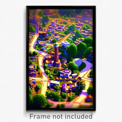 Pixel Art Poster - Complex Small Town (8 Bit Psychedelic Video Game Print)