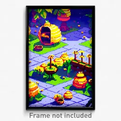Pixel Art Poster - Wiggly Apiary (8 Bit Psychedelic Trippy Video Game Print)