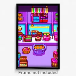 Pixel Art Poster - Vibrant Bakery (8 Bit Psychedelic Trippy Video Game Print)