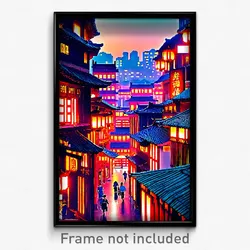 Pixel Art Poster - Adorable Chinese City (8 Bit Psychedelic Video Game Print)