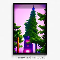 Pixel Art Poster - Evergreen Tower (8 Bit Psychedelic Trippy Video Game Print)