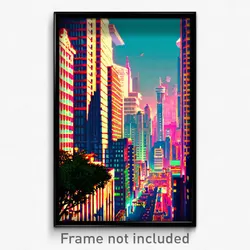 Pixel Art Poster - Admirable City (8 Bit Psychedelic Trippy Video Game Print)