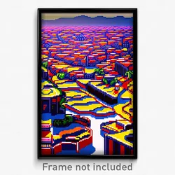 Pixel Art Poster - Wavy Mexican City (8 Bit Psychedelic Trippy Video Game Print)