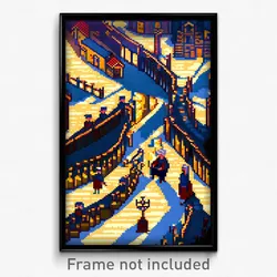 Pixel Art Poster - Busy Hamlet (8 Bit Psychedelic Trippy Weird Video Game Print)
