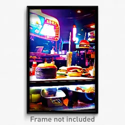 Pixel Art Poster - Cluttered Burger Stand (8 Bit Psychedelic Video Game Print)