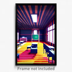 Pixel Art Poster - Striped Classroom (8 Bit Psychedelic Trippy Video Game Print)