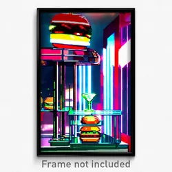 Pixel Art Poster - Glass Burger Stand (8 Bit Psychedelic Video Game Print)