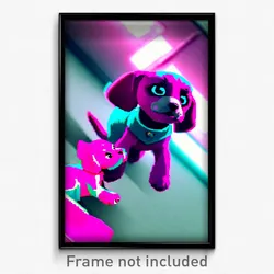 Pixel Art Poster - Pink Puppy (8 Bit Psychedelic Trippy Weird Video Game Print)