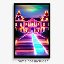 Pixel Art Poster - Heavenly Mansion (8 Bit Psychedelic Trippy Video Game Print)