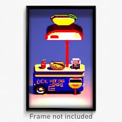 Pixel Art Poster - Curvy Hot Dog Stand (8 Bit Psychedelic Video Game Print)