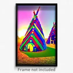 Pixel Art Poster - Colorful Wigwam (8 Bit Psychedelic Trippy Video Game Print)