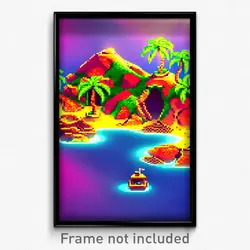 Pixel Art Poster - Spotted Exotic Island (8 Bit Psychedelic Video Game Print)