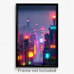 Pixel Art Poster - Dreary Exotic City (8 Bit Psychedelic Video Game Print)