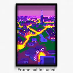 Pixel Art Poster - Glitchy Swedish City (8 Bit Psychedelic Video Game Print)