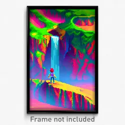 Pixel Art Poster - Flamboyant Cliff (8 Bit Psychedelic Trippy Video Game Print)