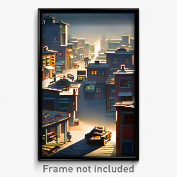 Pixel Art Poster - Dreary Shantytown (8 Bit Psychedelic Trippy Video Game Print)