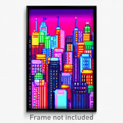Pixel Art Poster - Multicolored American City (8 Bit Video Game Print)