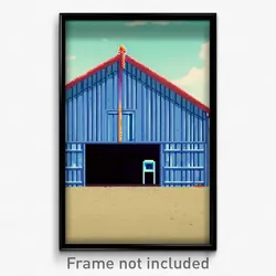 Pixel Art Poster - Light Blue Stable (8 Bit Psychedelic Trippy Video Game Print)