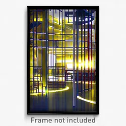 Pixel Art Poster - Complex Wire Frame Hotel Lobby (8 Bit Video Game Print)