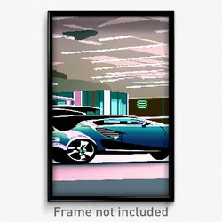 Pixel Art Poster - Nice Car Dealership (8 Bit Psychedelic Video Game Print)