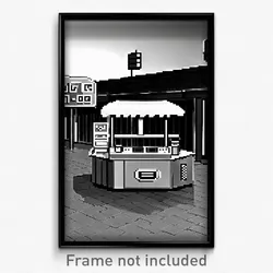 Pixel Art Poster - Colorless Hot Dog Stand (8 Bit Psychedelic Video Game Print)