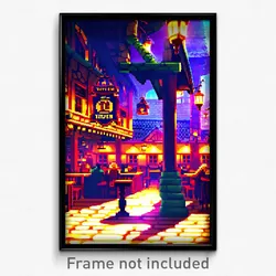 Pixel Art Poster - Enchanting Tavern (8 Bit Psychedelic Trippy Video Game Print)