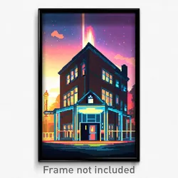 Pixel Art Poster - Electric Rectory (8 Bit Psychedelic Trippy Video Game Print)