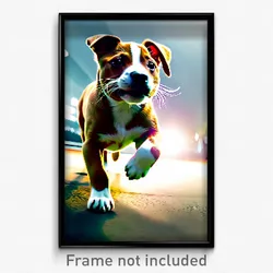 Pixel Art Poster - Energetic Puppy (8 Bit Psychedelic Trippy Video Game Print)