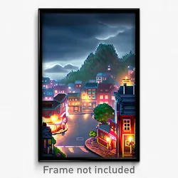 Pixel Art Poster - Gloomy Small Town (8 Bit Psychedelic Trippy Video Game Print)